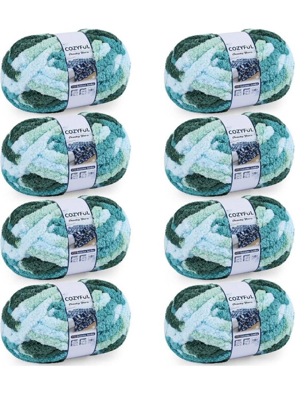 Cozy Chunky Chenille Yarn for Hand Knitting & Crocheting - 8 Skeins, Tie Dye